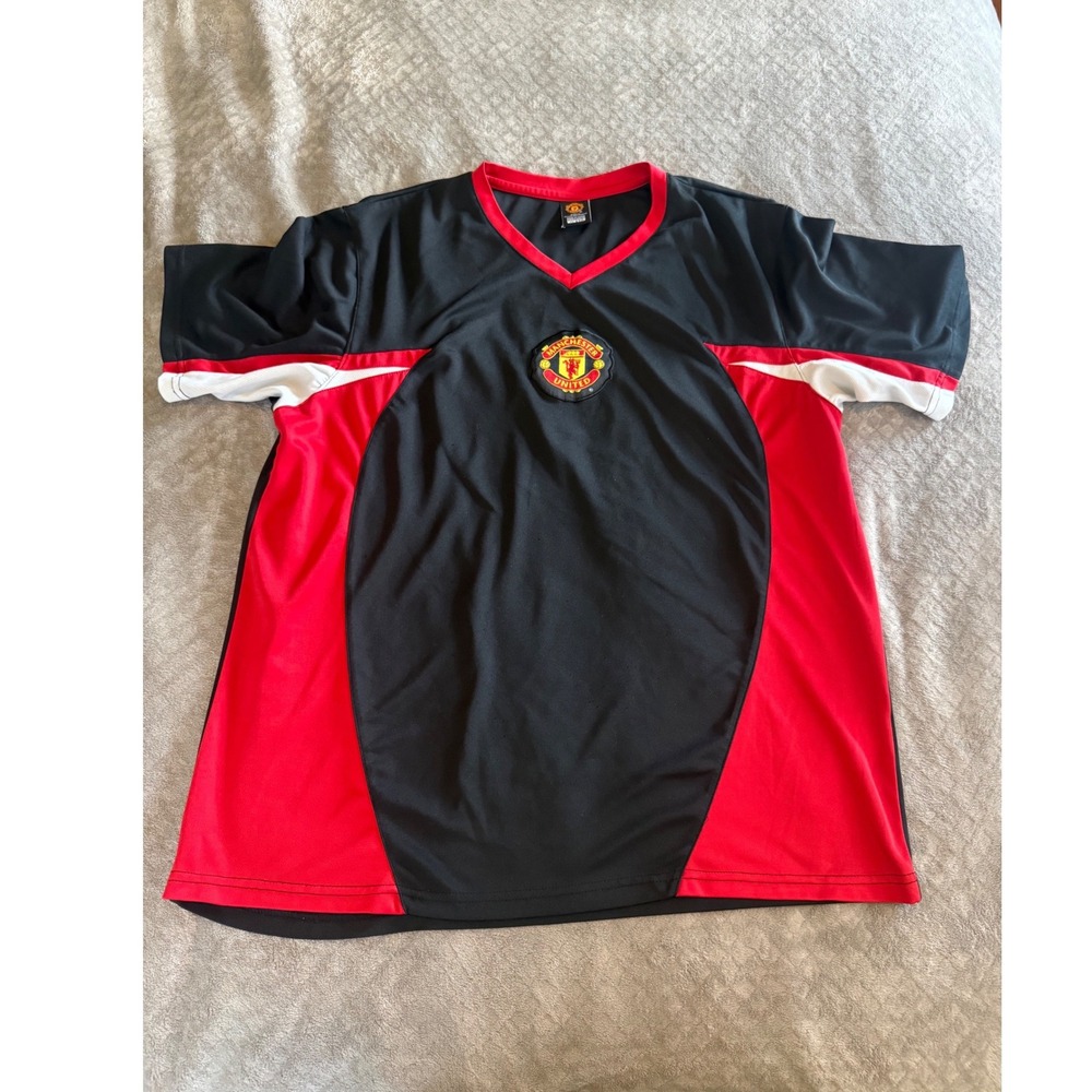 Manchester United Soccer Jersey Mens XL Black Red Short Sleeve Training‎ Shirt